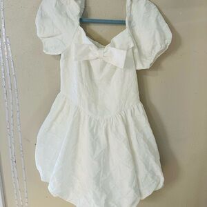 Lolita White Puff Sleeve Bow Mini Dress